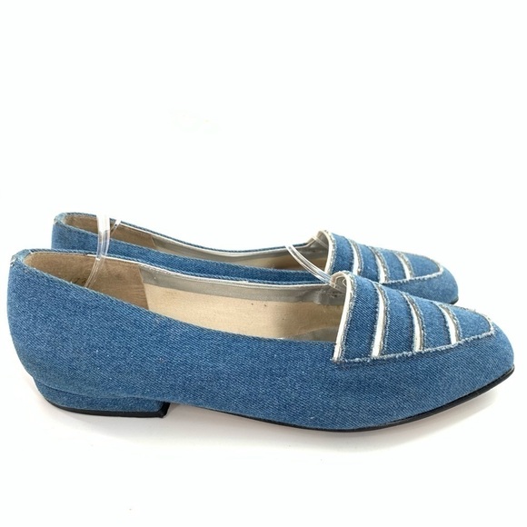Vintage womens flats size 8.5 WW denim blue distressed vintage 80s 90s loafers - Picture 1 of 14